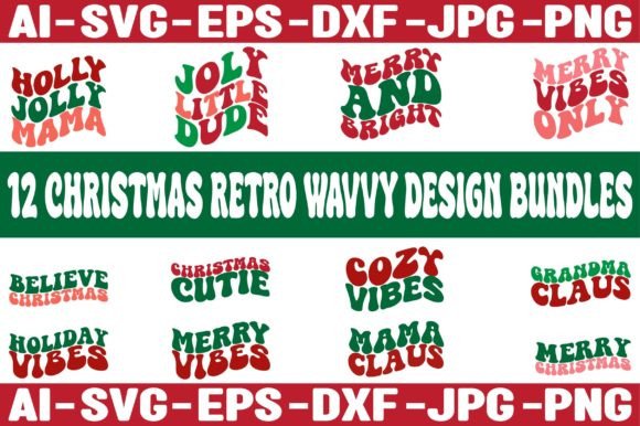 12 Christmas Wavy SVG Designs Bundle: Graphics for Crafts
